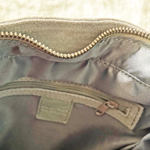 SHOULDER BAG, ASOS SUEDE LEATHER, LT GREY, COLOURED SUEDE LACE ACCENTS, STRAP - Picture 8 of 12